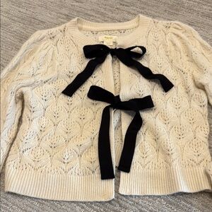 Anthropologie Cream Sweater with Black Bow Accents